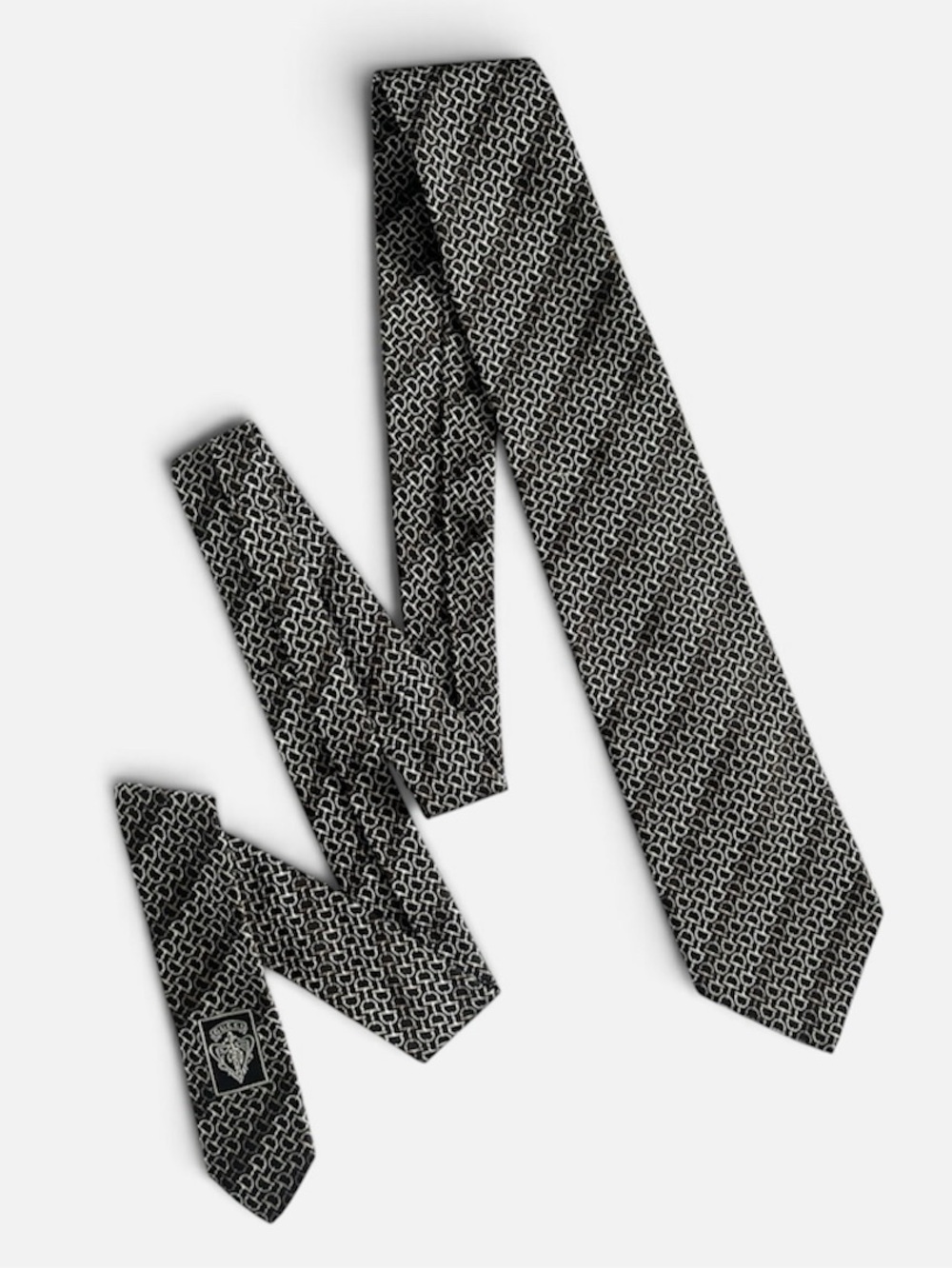 GUCCI Silk Black Brown Horsebit Pattern Tie Made in Italy